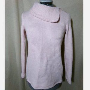Fleece Ribbed knit Sweater Top XS Baby Pink pointed Cowl button shoulder Cuddly
